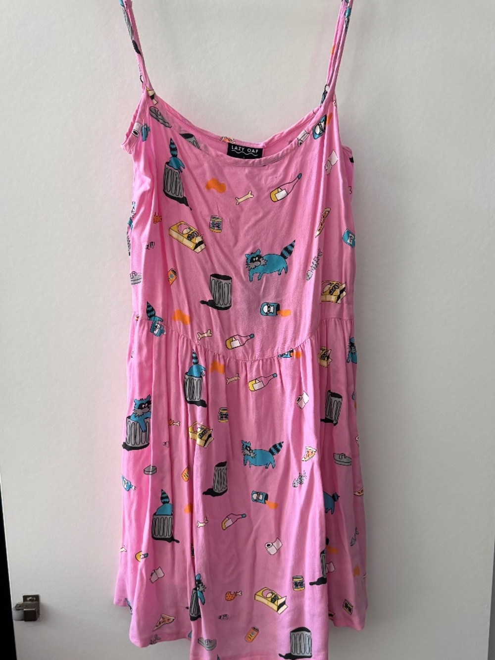 Lazy Oaf Pink Raccoon Novelty Print Slip Dress NWT Size L